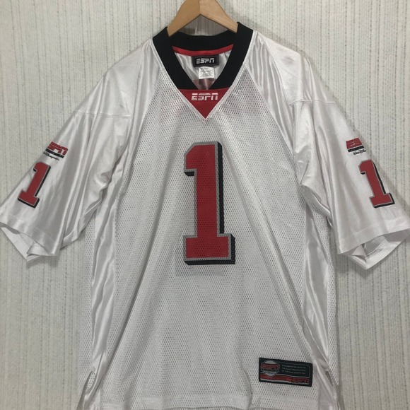 ESPN‎ Club Jersey Number 1 Football Style White Red Trim Mens Size Large - Picture 1 of 9